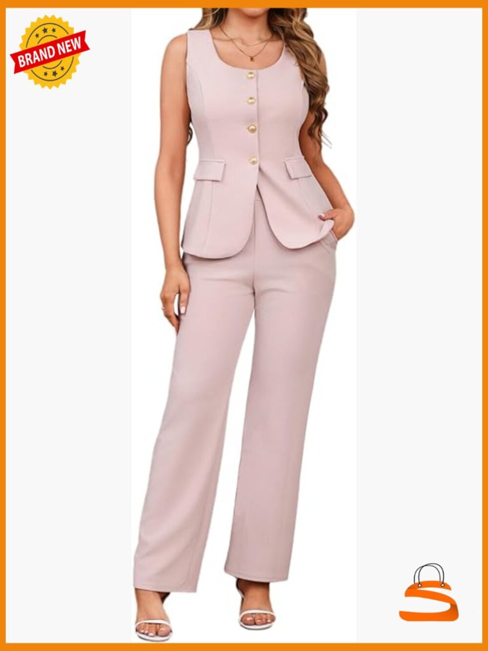 Sleeveless Blazer and Wide Leg Pants Set 2 Piece Business Casual Outfit